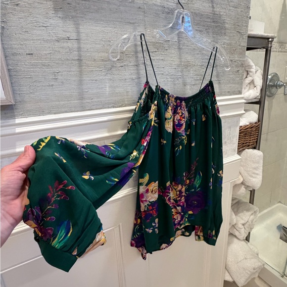 Anthropologie Tops - Small Anthropologie Maeve tallie  silk cold shoulder blouse top green floral